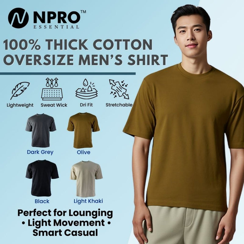 NPRO NET004 DailyCore T-Shirt Lelaki Oversize 100% Cotton Tebal | Baju Plain Loose Fit Breathable Drop Shoulder S-2XL