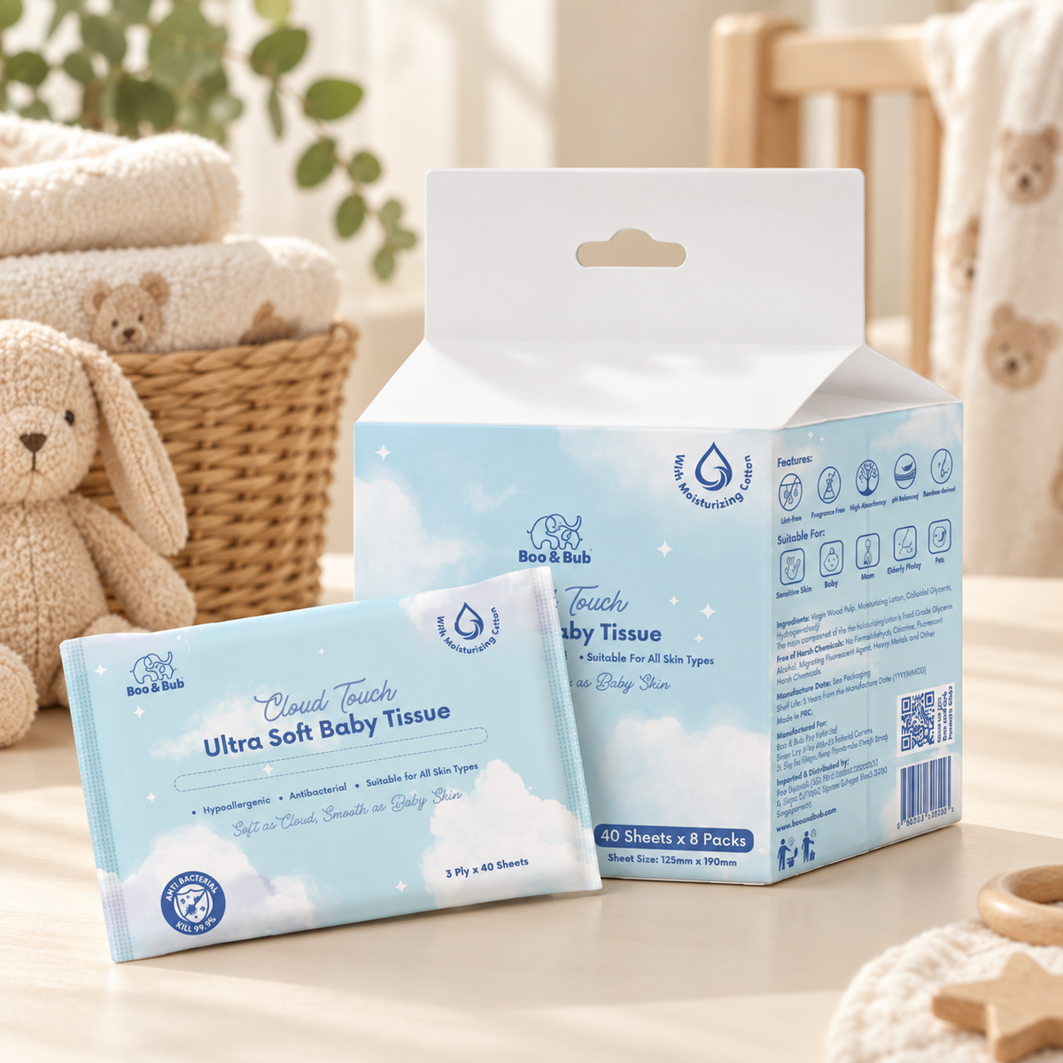 Boo and Bub Cloud Touch lotion tissue original product packaging