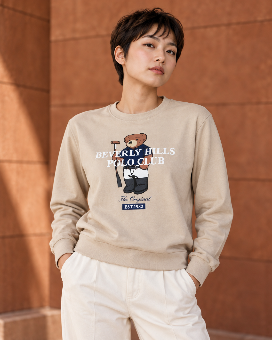 Bear essentials: beige BHPC graphic sweatshirt